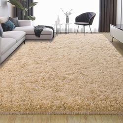 8x10 Beige Soft Shag Fuzzy Rug 