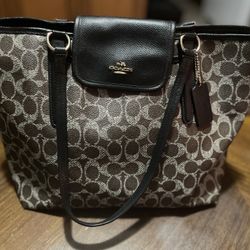COACH SIGNATURE WARD BROWN COATED CANVAS TOTE SHOULDER HANDBAG