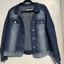  Women’s Blue Denim Jean Jacket Size 18/20 Stretch Rhinestone Buttons 