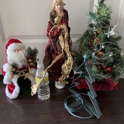 Christmas Holiday Decor Mini Tree & Topper Santa Candle Holder