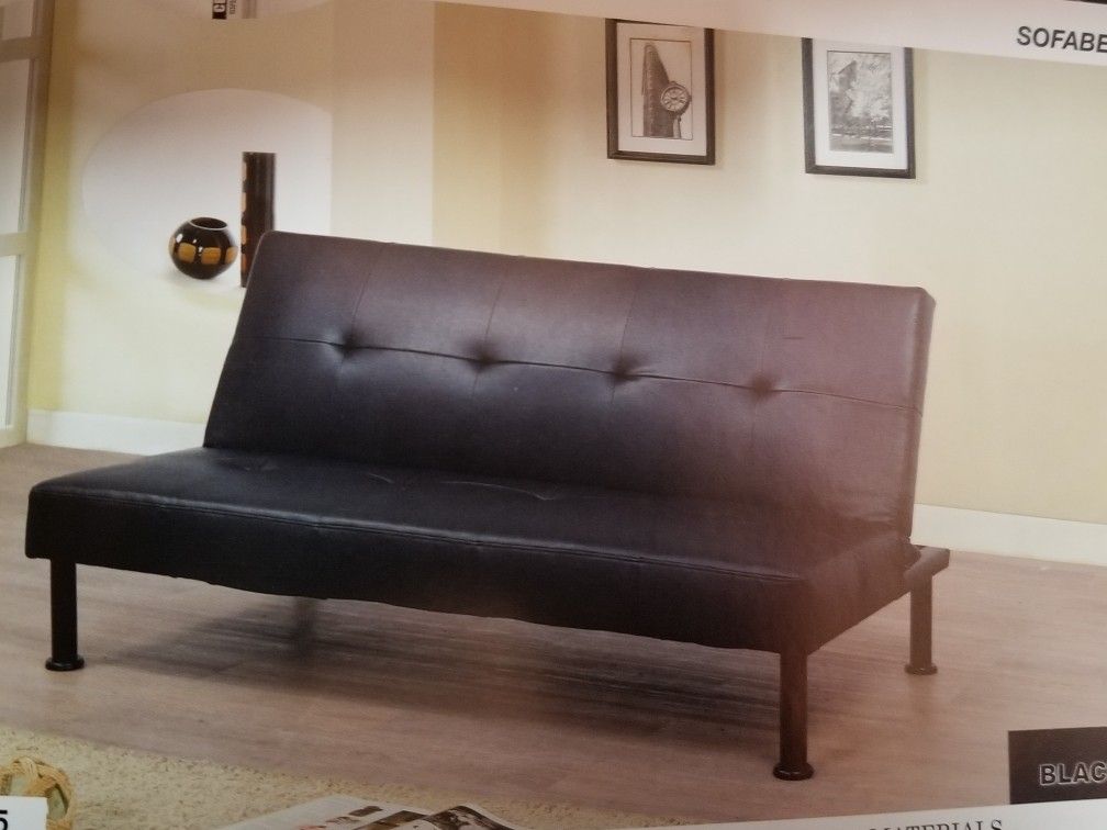 Black faux leather futon sofa bed ( new)