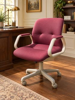 Like NEW Burgundy Upholstered Swivel Office Chair with Padded Arms & Casters