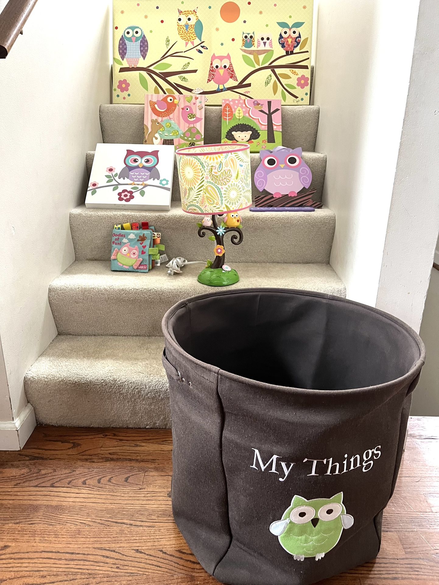 Kids Room Decor. Oopsy Daisy Wall Decor, Lamp, laundry Or Toy Basket, Baby Book ($55 For All )
