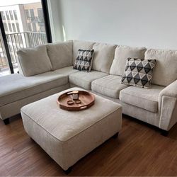 Brand New 🌄 $10 Down Payment Finance 🎗️Abinger Natural 2 Piece Sectional And Ottoman🔻🔻🔻▪️# Sofa # Loveseat # Couch # Living Room Set
