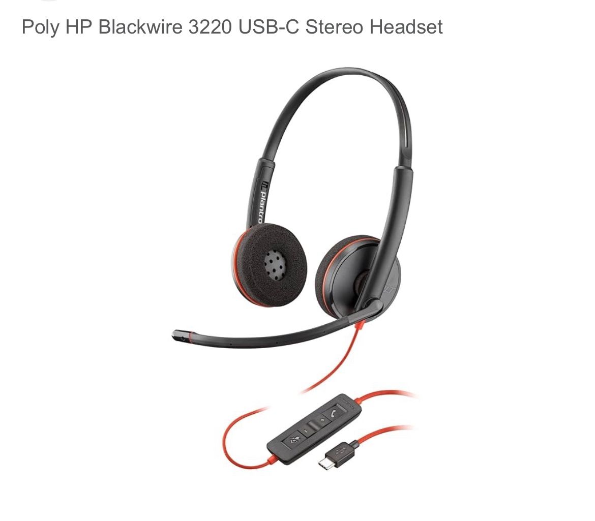 Poly Black wire 3220 Headset (USB A + USB C)