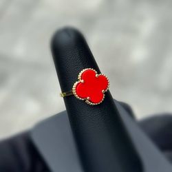 Jewelry 14k solid yellow gold Van cleef style red color ring size 6.75