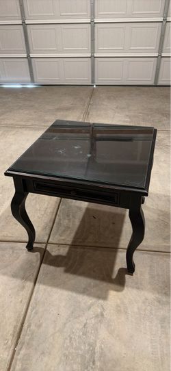 Black Wood End Table with Glass Top