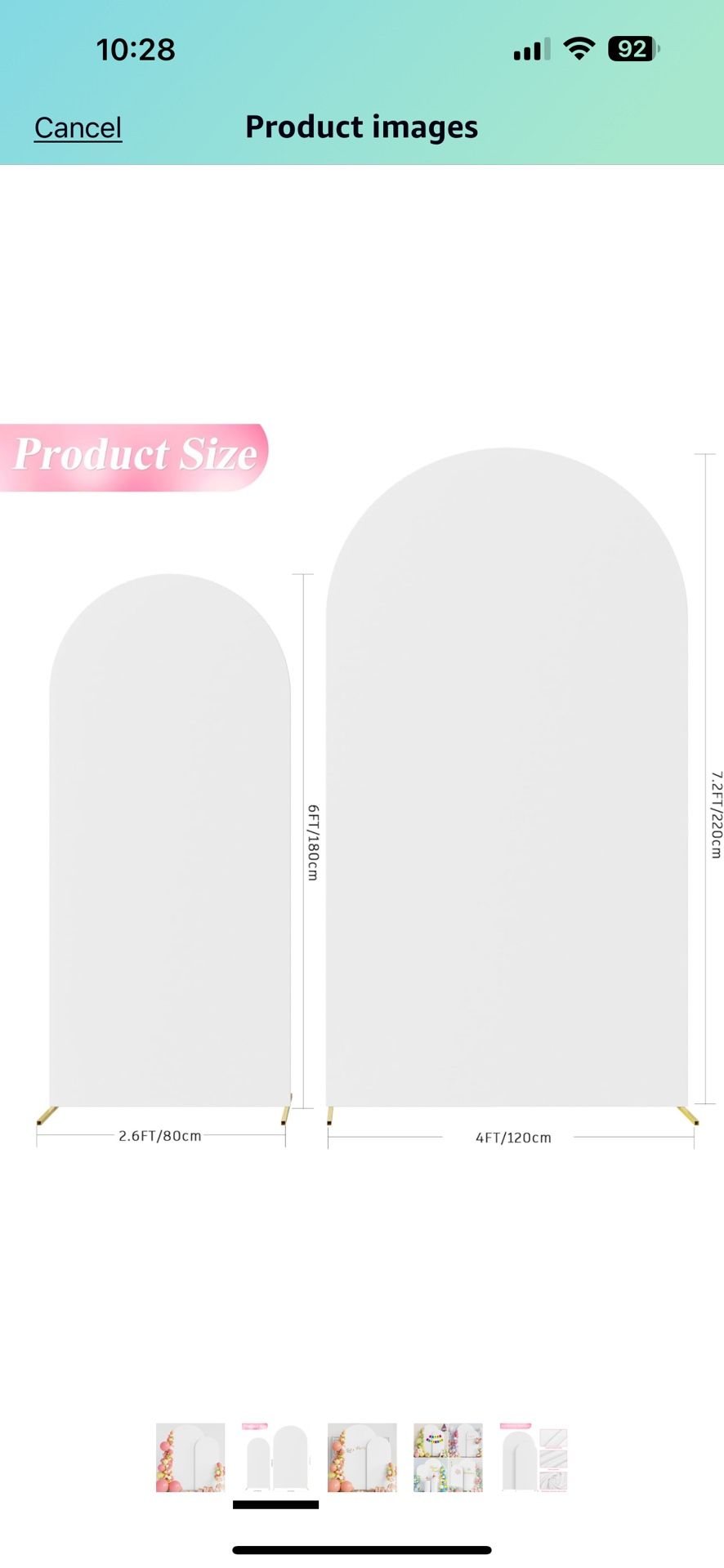 Wedding Arch Cover 7.2FT, 6FT Spandex Fitted Wedding Arch Stand Covers 2 Set Round Top Chiara Arch Backdrop Stands Cover