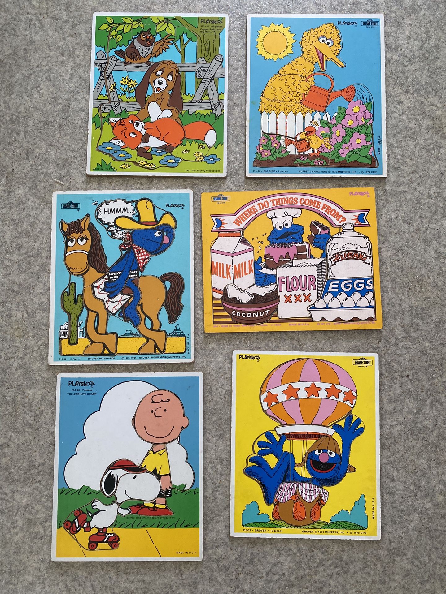 Vintage! Playschool Board Puzzles 1980s Sesame Street Snoopy Fox And Hound