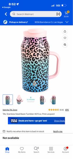 TAL Stainless Steel Basin Tumbler / Ranger Water Bottle (40 fl oz) in a Pink / Multicolor Leopard Gradient design