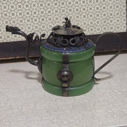 Vintage Republic Of China Jade Cloisonne And Tin Teapot