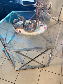 Hexagonal Glass Top Chrome Coffee Table