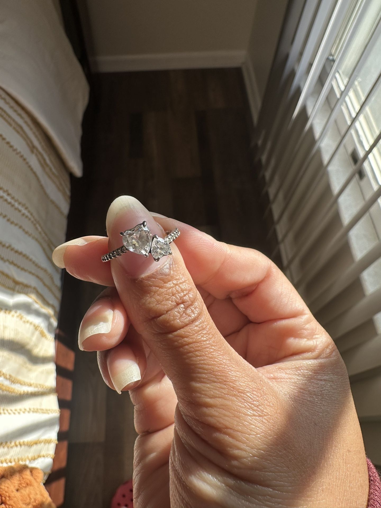 Pandora Double Heart Sparkling Ring Sterling silver Size 8