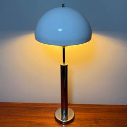 Vintage Mid Century Modern Mushroom Metal Shade Tall Chrome Table Lamp