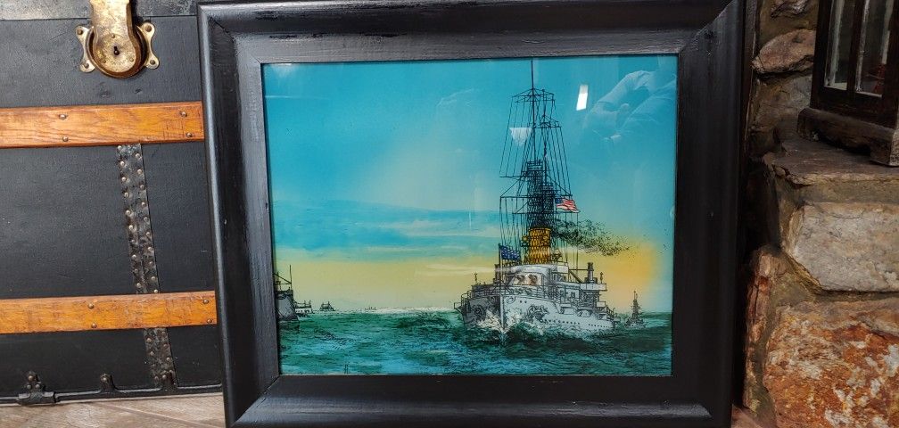 Antique Reverse Painting 16x20 Painting Frame Adds A Few Inches
