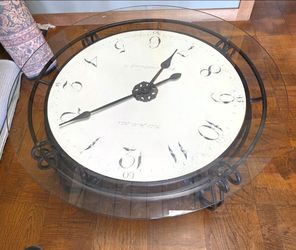 Round Clock Face Glass Top Coffee Table