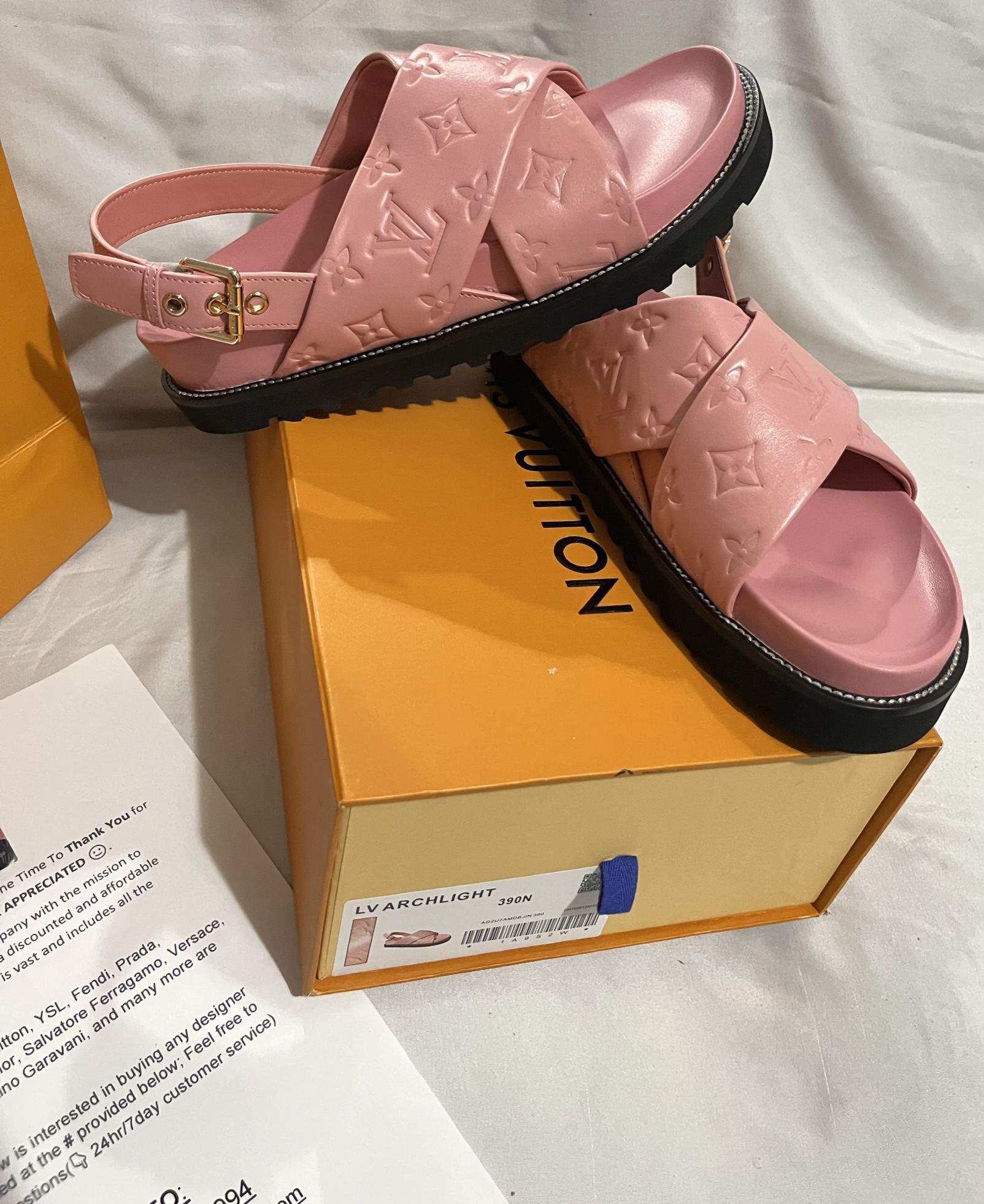 Louis Vuitton 38 Paseo Line Monogram Leather Flat Sandals Pink Gold For  Ladies