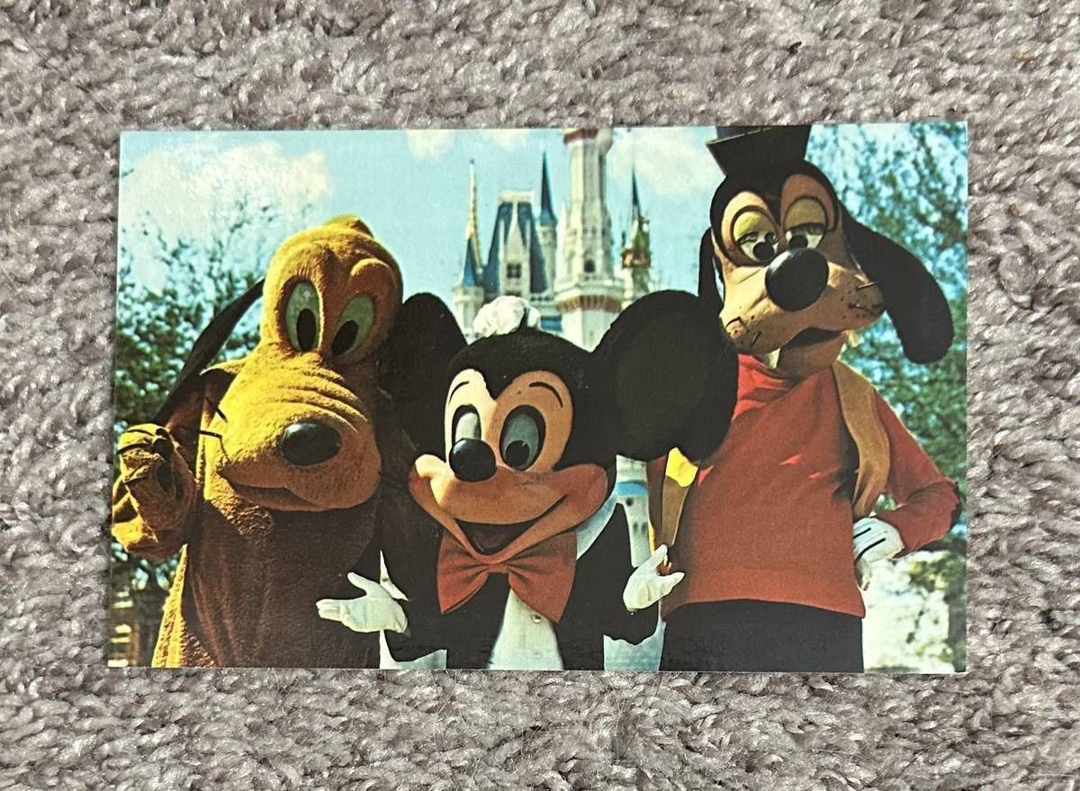 Collectible Walt Disney World Postcard Goofy Pluto And Mickey Mouse Vintage Florida Postcard