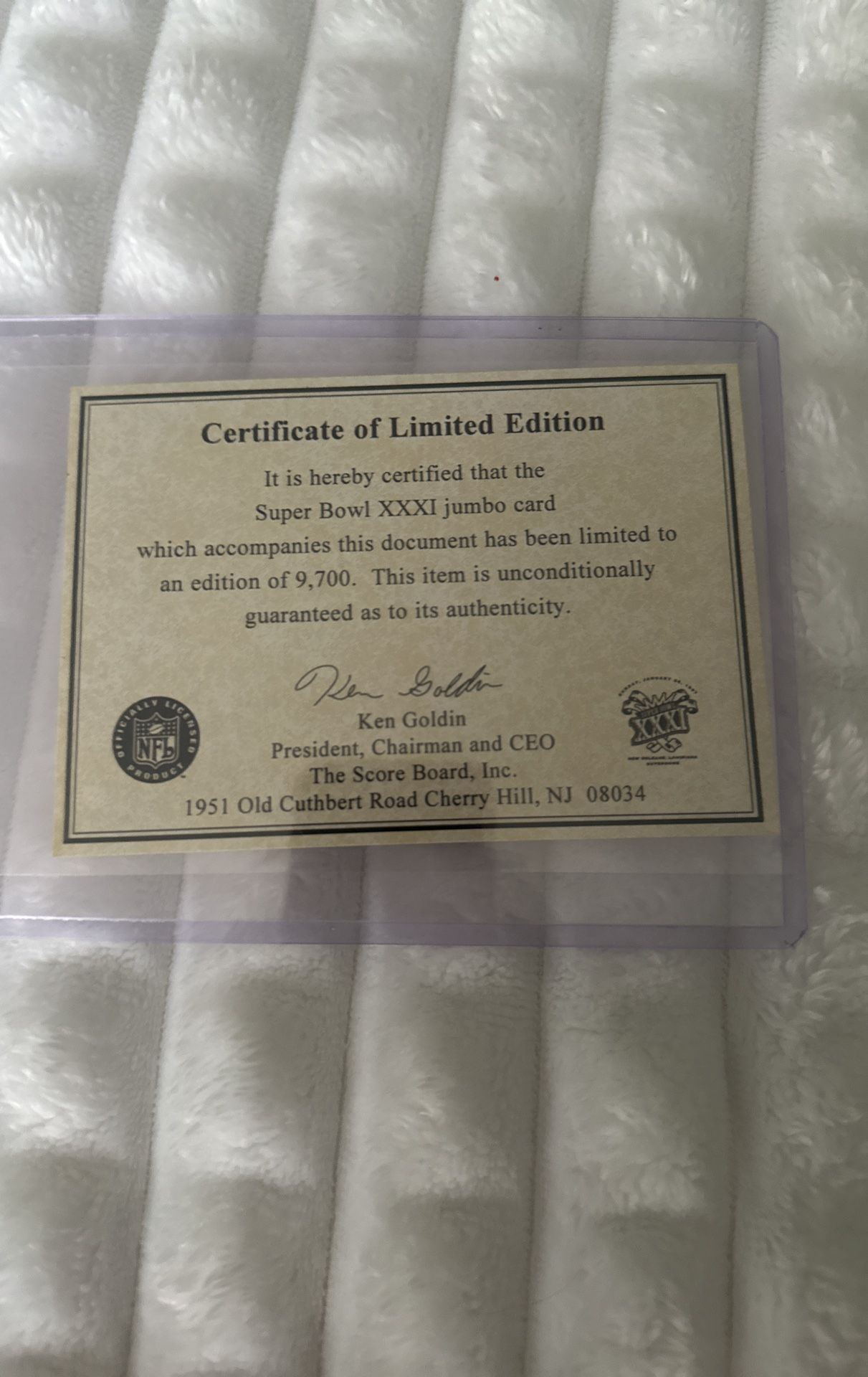 Super Bowl Xxxi Jumbo Card