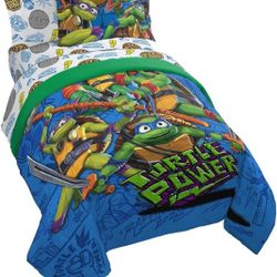 Jay Franco Nickelodeon Teenage Mutant Ninja Turtles Twin Comforter Set - 5 Piece Bedding Includes Sheet Set & Pillow Covers - Super Soft Mutant Mayhem