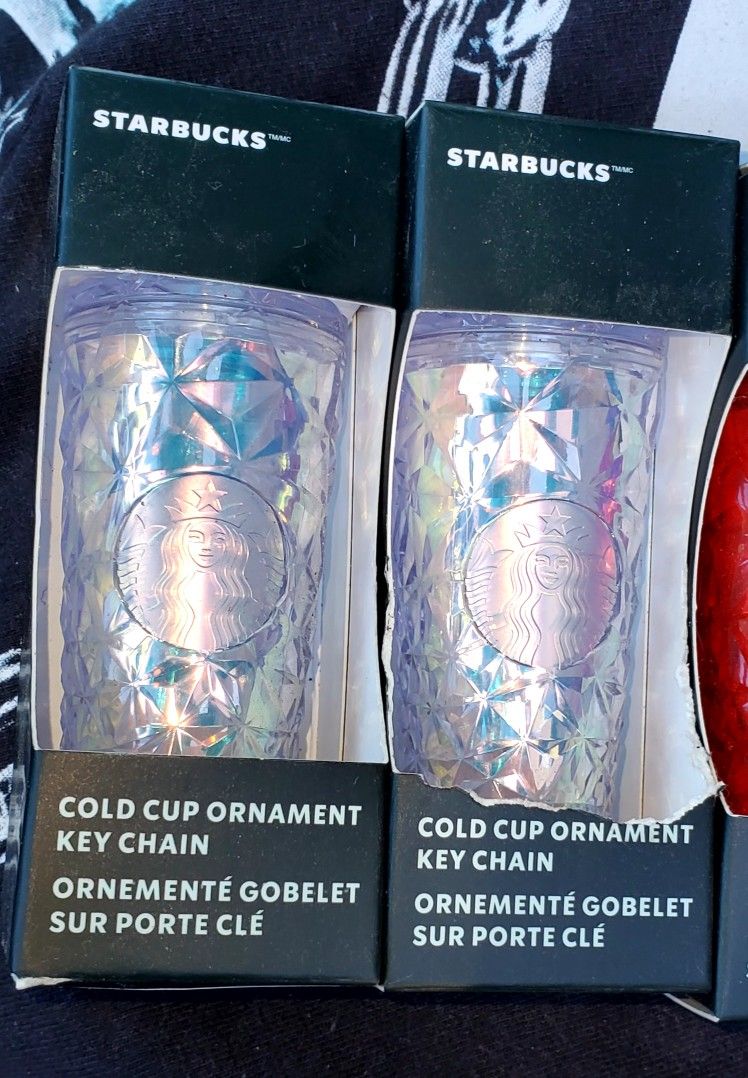 STARBUCKS 2023 PRISM COLD CUP ORNAMENT KEY CHAIN X2
