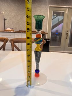 LOAN NEMTOI ROMANIAN TALL GLASS CANDLEHOLDER 16", CONTEMPORARY ART GLASS