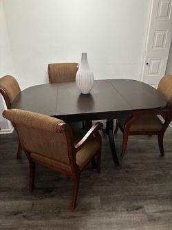 Dark Wood Dining Table Set With 4 Chairs