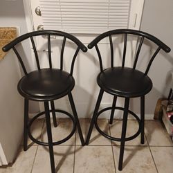 2 black swivel bar stool chairs