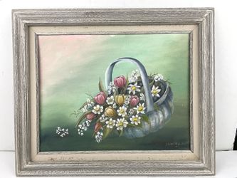 Vintage Floral Arrangement Oil Painting On Canvas Signed 2001