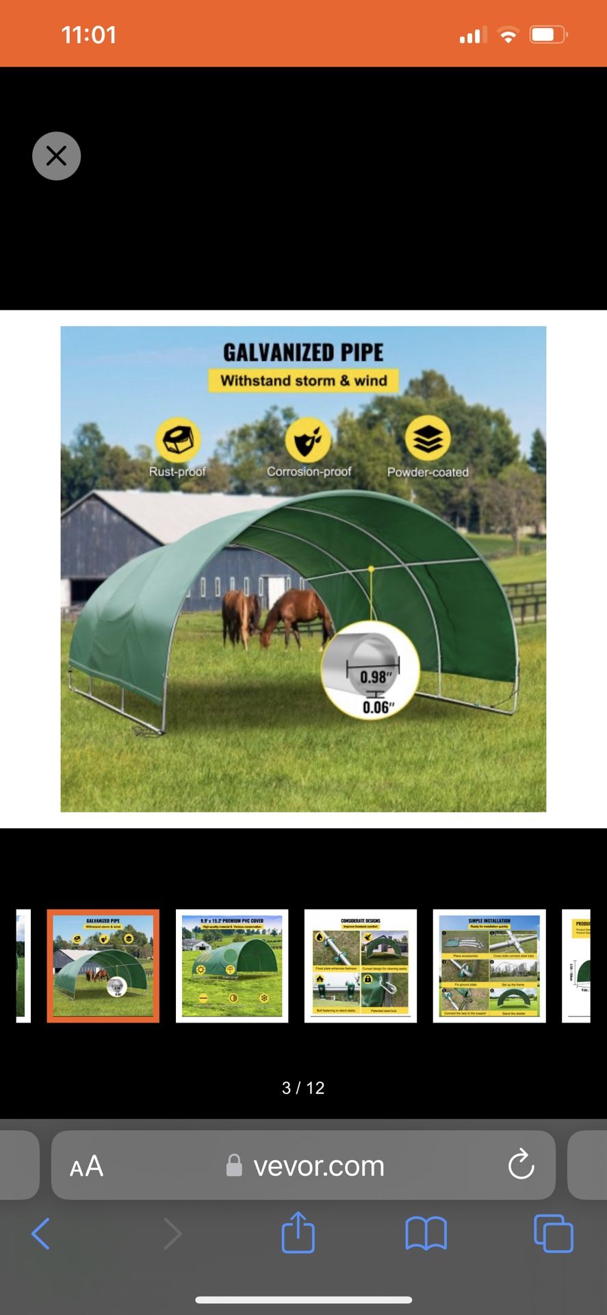 VEVOR Livestock Shelter, 9.9'x 10'x 5.5' Corral Shelter, Steel Metal