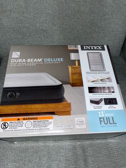 Intex Dura-Beam Deluxe Full Air Mattress 13in Built-In Pump 54x75 PVC