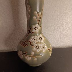 EXQUISITE NEW Pier 1 Cherry Blossom Celadon 10" Decorative Vase.

