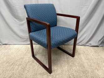 HON CO. Blue Upholstered Dark Wood Sled Base Chair
