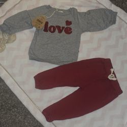 NWT Rabbit & Bear By Emily & Oliver 3 Piece Baby Girl Red & Grey Outfit 12 Months