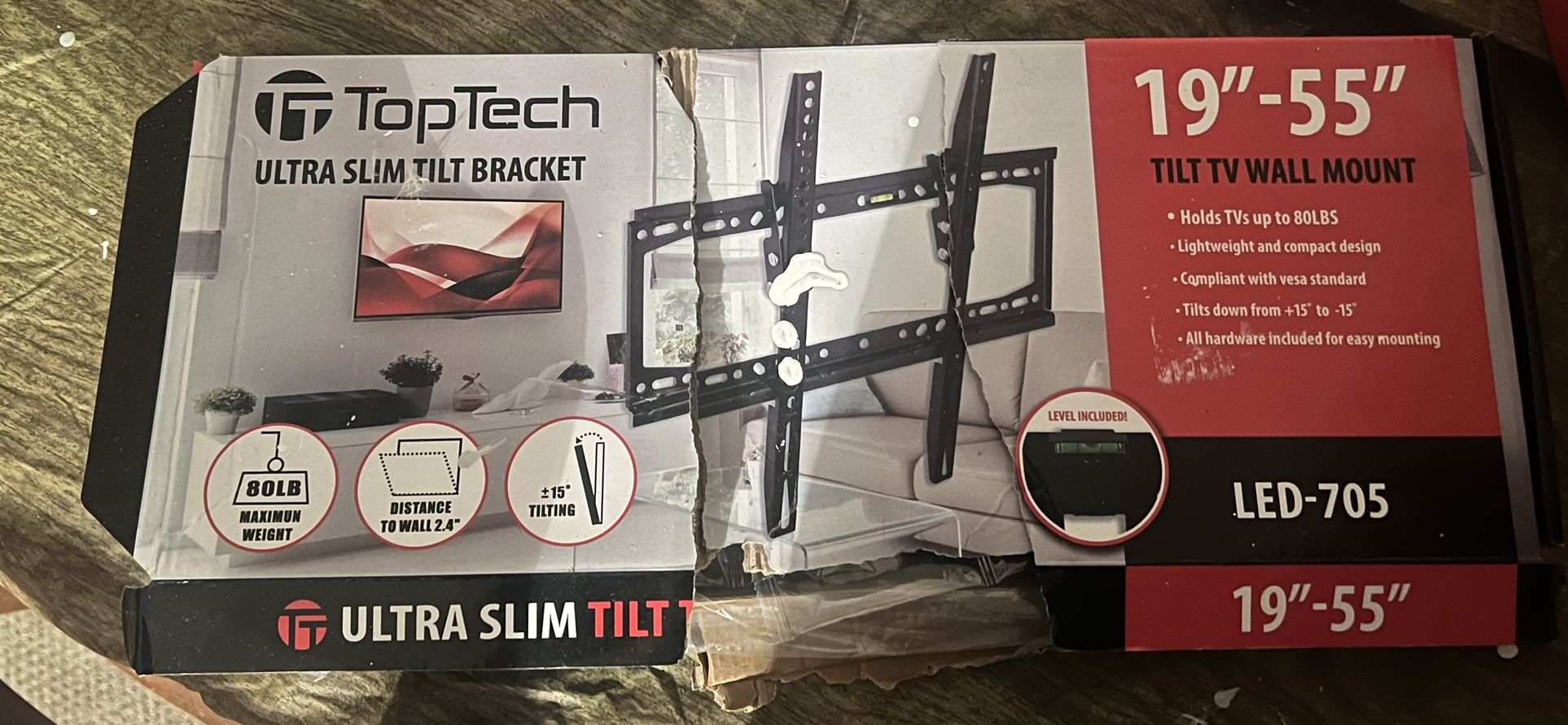 Top Tech Ulta Slim Tilt Full Motion TV Mount  Up To 55 Inch New In Box