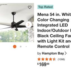 Hampton Bay 54 Inch Mena Led Ceiling Fan