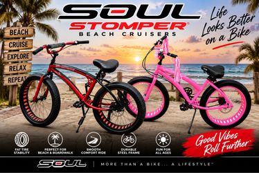 Selling two SOUL Beach Cruisers Stomper fat-tire bikes together as a pair.
