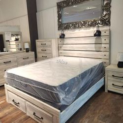
◇ASK DISCOUNT COUPOn👌 queen King full twin bed dresser mirror nightstand bunk mattress box/3pcs《 
Cambe Whitewash Storage Bedroom Set 