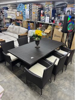 Jennifer Multi-Brown 7-Piece Faux Rattan Patio Outdoor Dining Set