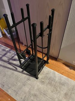 Black Metal Fireplace Tool Set with Stand