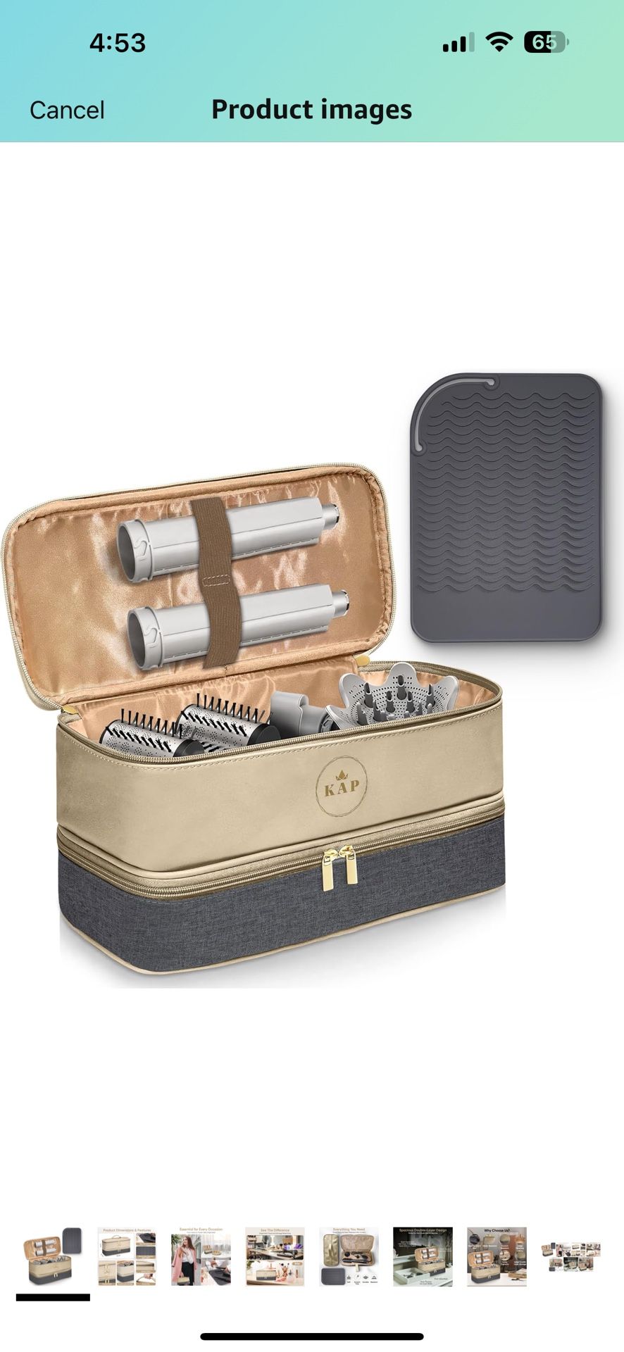 KAP Portable Hair Dryer Bag - Double Layer Double Zipper Carrying Case with Heat Resistant Mat & Sturdy Grip for Hair Dryer with Diffuser Attachment,