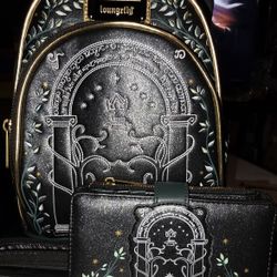 Brand New! Loungefly The Lord of the Rings Doors of Durin Glow-in-the-Dark Mini Backpack + Wallet