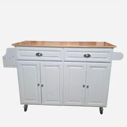 White Kitchen Island Cart Butcher Block Top Drop Leaf