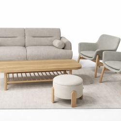 Modern Scandinavian Living Room Set – Sofa + 2 Chairs + Coffee Table + Ottoman