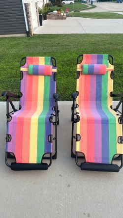 Rainbow Stripe Zero Gravity Lounge Chairs Set of 2