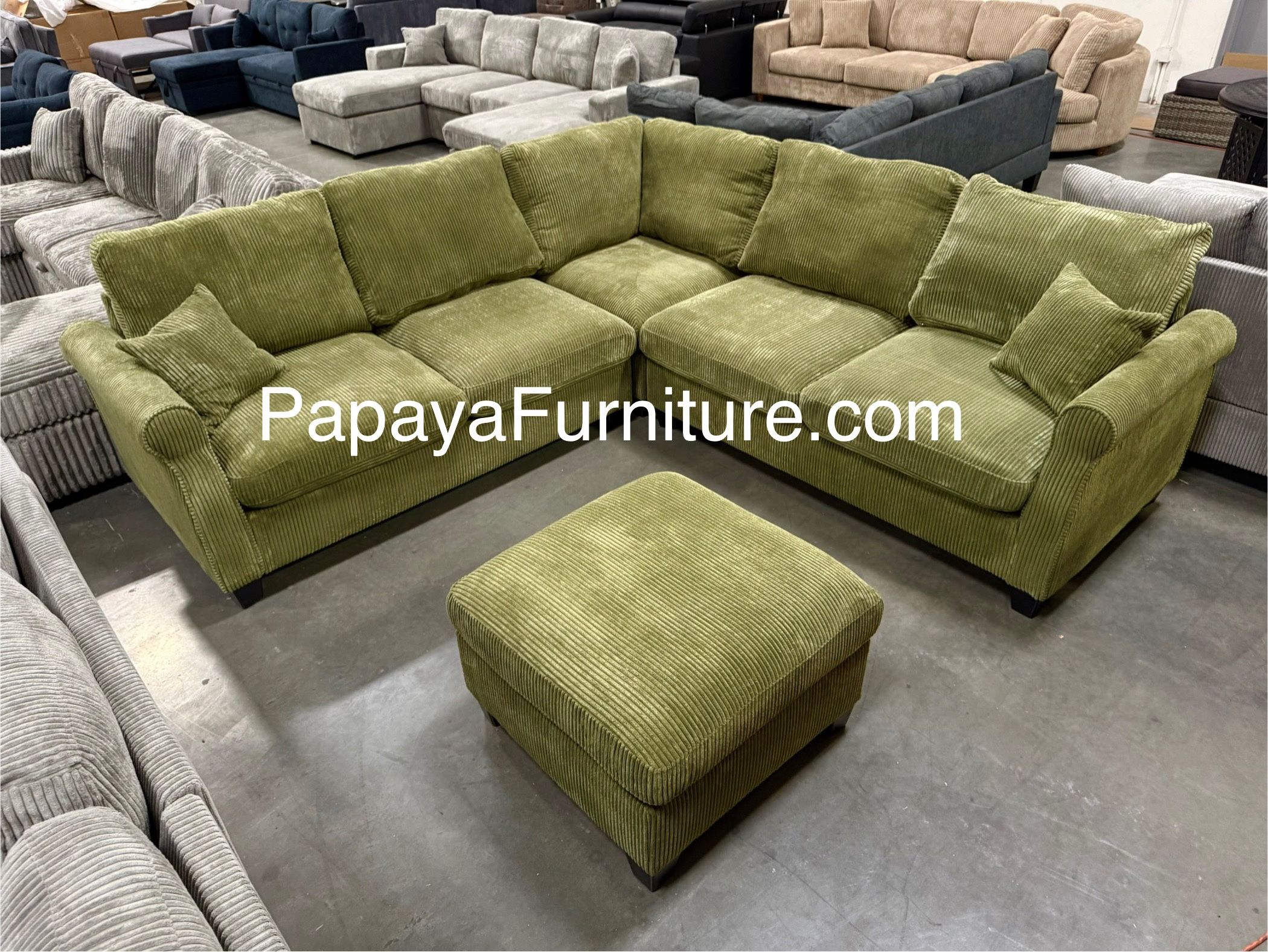 Green Sectional Sofa And Ottoman, Sage Sectional, Sectionals, Sofa, Couch, Living Room Sofa, Corduroy Sectional, Plush Sectional,Soft Plush Couch