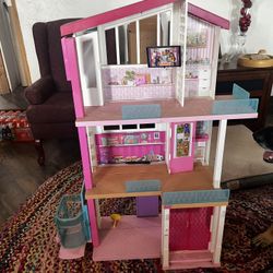 Barbie Dream House  With Wheel Chair Lift  With All Furniture And Barbies 