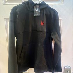 Spyder Mens Medium Black Racer 1/4 Zip Pullover Long Sleeve Sweatshirt Hoodie Brand New