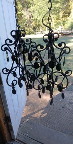 2 Black Hanging Light Fixture Chandelier 