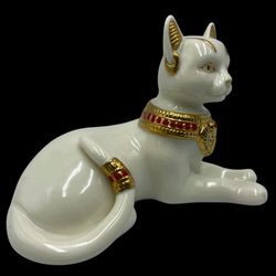 Retired 1999 Lenox Porcelain Jewels of Egypt White Cat "Bastet" Goddess.